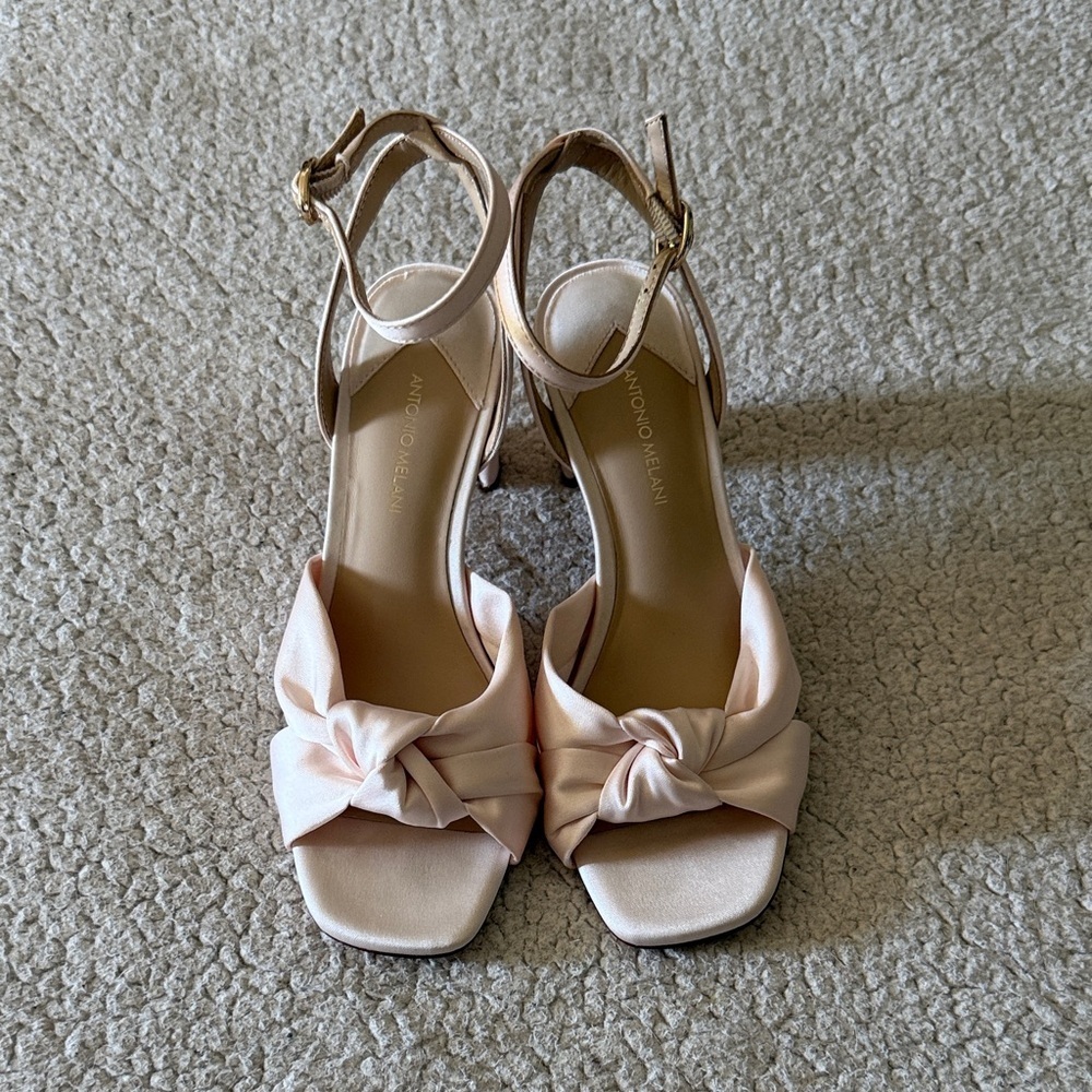 ANTONIO MELANI Pale Pink Knot-Front Ankle-Strap Heels 7m